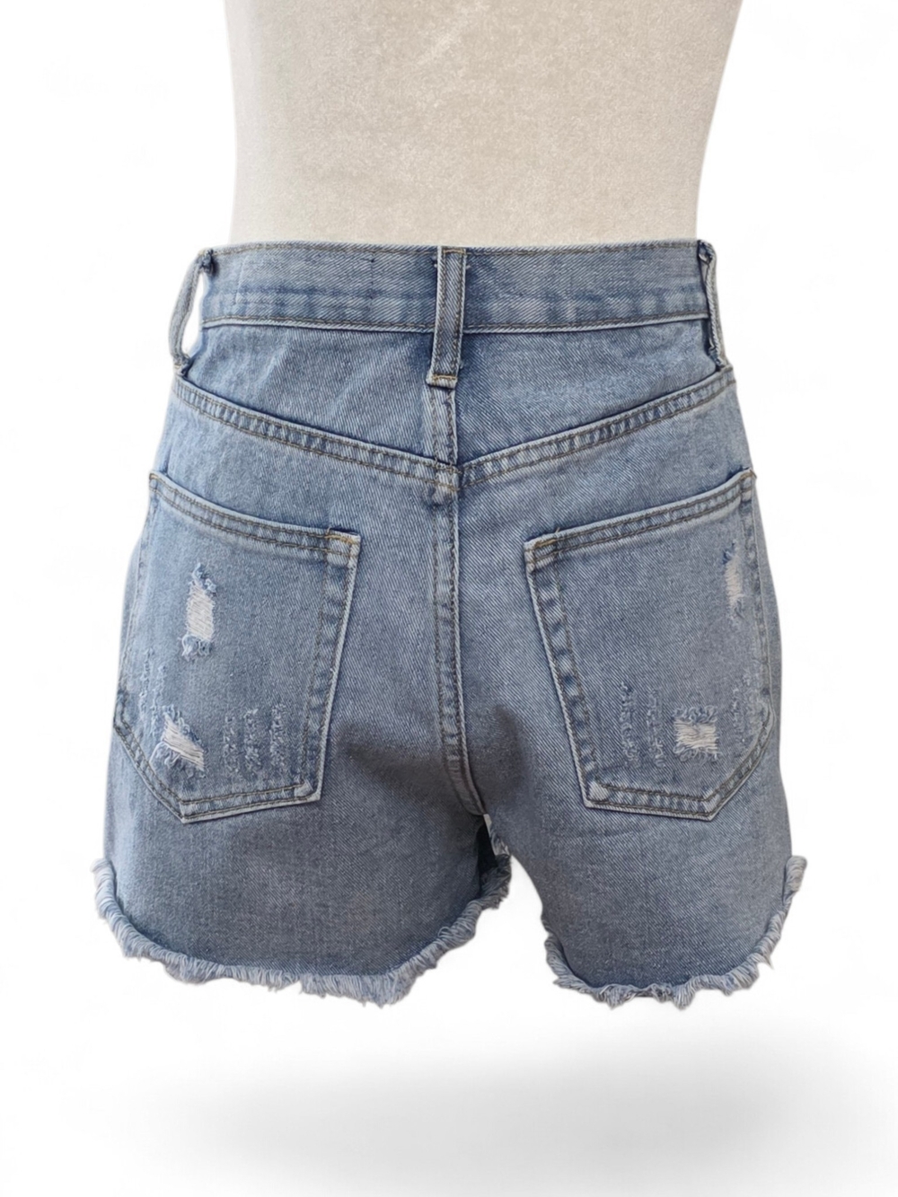 Wish List High-Rise Star Embroidered Distressed Denim Shorts - Light Blue - Picture 5 of 7